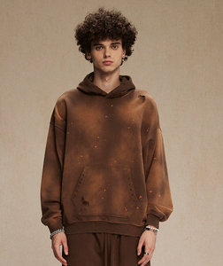 Nueva versión para hombre 450g sólido de gran tamaño lavado 100% algodón Sudadera con capucha Jersey desgastado sin cordón teñido en aerosol - Product Image 2