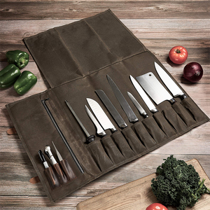 Handmade Waxed Canvas And Leather <b>Knife</b> Bag Stores 10 <b>Knives</b> <b>Holders</b> Protectors LCKR-0034 - Product Image 5