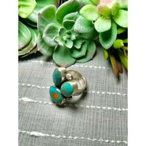 Bague en turquoise de Kingman et argent sterling, fabrication Navajo, bijou de collection culturelle, taille 8.25 - Product Image 4