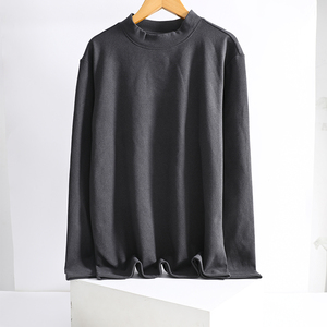 T-shirt lourd 100% coton 260gsm vierge Designer Long Oversize Designer Sleeve Mock Neck T-shirt pour hommes - Product Image 4