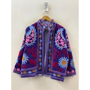Chaqueta de Terciopelo Violeta Real The Violet Garden, Talla Grande, Bordada a Mano con Estilo Suzani, Estilo Universitario y Bohemio para Primavera y Otoño - Product Image 4
