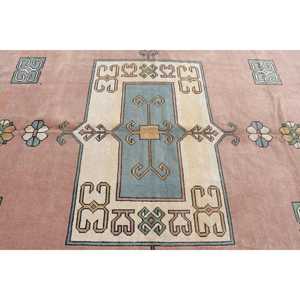 Turkish Vintage Rug, 6.9x9.6 ft Rug, <b>Brown</b> Blue Ikat <b>Wool</b> Rug - Product Image 4
