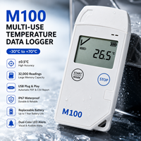 Registrador de Datos de Temperatura USB LCD M100 Directo de Fábrica, Informe PDF, -30~70, IP67, ODM/OEM, Logotipo Personalizado para Logística de Cadena de Frío