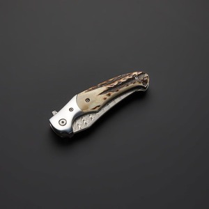 Cuchillos plegables económicos hechos a mano, cuchillo plegable de acero de Damasco de alta calidad con mango de cuerno, cuchillo de bolsillo y regalo para el Día del Padre. - Product Image 4