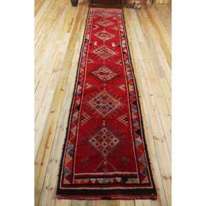 3x16,4 ft Vintage Turkish <b>Red</b> Herki <b>Wool</b> Patchwork Rug with Latex Backing Eco-Friendly Home Decor - Product Image 1