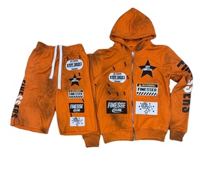 Conjunto de Sudadera con Capucha y Pantalones de Felpa Gruesa para Hombre, 100% Algodón, Bordado y Serigrafía, Color Negro Desgastado por el Sol - Product Image 1