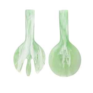 Hot <b>Green</b> Resin Salad Servers Spoon Fork Set Marble Pattern Kitchen Dining Tableware Mixing Tools Utensils <b>Food</b> Supply Equipment - Product Image 1