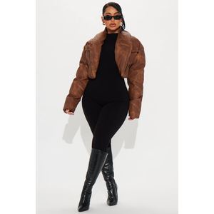 Veste en daim matelassée pour femme, taille haute, tendance 2026, coupe courte, découpes, haut court, manteau matelassé, manteau en duvet pour femme - Product Image 2