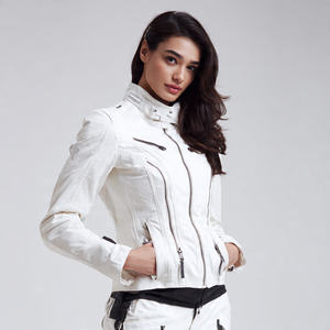 Chaqueta de cuero blanco para motorista, chaquetas de cuero para ciclismo con bolsillo en el pecho OEM para mujer, chaqueta de cuero PU a prueba de viento para mujer, Top - Product Image 3