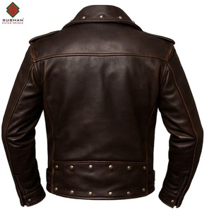 Blouson aviateur en cuir marron pour homme, uni, décontracté, hiver, fermeture éclair, col mandarin |   Vêtements d'extérieur authentiques faits à la main - Product Image 6