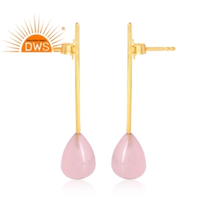 Vente chaude 925 Sterling Silver 18K Plaqué Or Naturel Rose Calcédoine Gemme Dangle Boucle D'oreille Bijoux Pour Femmes Cadeau Pour Elle - Product Image 4