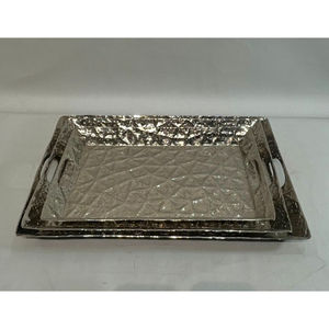 Best Quality Elegant Hammered Silver Serving Tray Set Handles luxurious stylish home decor wholesale price - Product Image 6