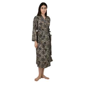 Elegant Floral Silk Blend Kimono Robe Soft <b>Hand</b>-<b>Stitched</b> Sari Fabric Bathing Robe with Animal Print for Families for Homewear - Product Image 6