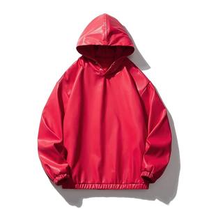 2025 hombres sudaderas PU cuero con capucha manga larga moda Casual sudaderas con capucha Streetwear impermeable Punk pulóver - Product Image 2