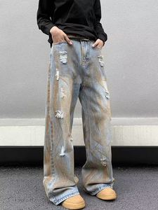 Pantalones vaqueros de pierna recta para hombre personalizados al por mayor estilo antiguo con pierna ancha suelta pantalones largos de moda-Tallas grandes amigables - Product Image 4