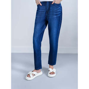 Perfect Mom Fit Denim Pant Breathable Skinny High-Waist <b>Straight</b> Print <b>Trousers</b> with Wide <b>Leg</b> Casual Style for <b>Ladies</b> Size 2XL - Product Image 6