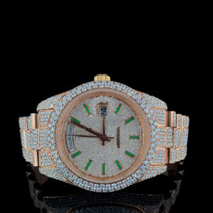 Montre Homme Moissanite Cadran Glacé Complet Usage Quotidien Or Rose Plaque Style Hip-Hop Bracelet en Acier Inoxydable Verre - Product Image 1