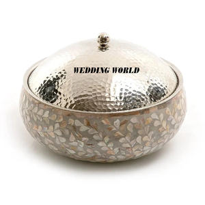 Olla de madera y metal de madreperla, diseño personalizado, cazuela de mesa, forma redonda, calentador de alimentos de Metal elegante - Product Image 3