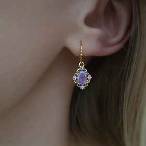 Boucles d'oreilles en pierre de zircon bleu, argent sterling 925, plaqué or 14 carats, vermeil, luxe, couleur naturelle, vintage, cadeau pour elle - Product Image 1
