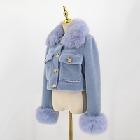 Blouson Bomber de Luxe pour Femme 100% Laine Cachemire Respirant avec Col en Peau de Mouton, Manches Chauve-Souris et Boutons Décoratifs Chauffants