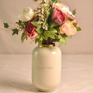 Jarrones de flores con forma de cilindro de Metal decorativo de mesa Color melocotón para el hogar y la decoración de la Mesa de boda hecha a mano - Product Image 1