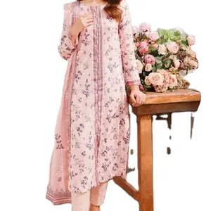 Top tessuto digitale stampato camicia e pantaloni Pakistani moda donna 3 pc Shalwar Kameez stili collezione estiva.