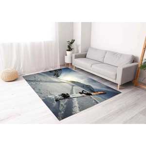Tapis imprimé snowboard - Tapis de bureau moderne avec paysage neigeux, tapis en chenille - Product Image 2