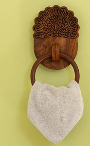 The Dancing Peacock Wooden <b>Hand</b> <b>Towel</b> Ring <b>Holder</b> <b>Hand</b>-Painted Wall Mount <b>Towel</b> Rack Hanger for Kitchen Wooden <b>Hand</b> <b>Towel</b> Rack - Product Image 2