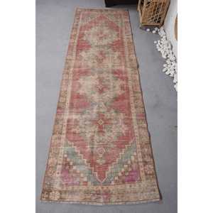 Vintage Classic <b>Wool</b> Rug <b>Red</b> and Green Patchwork Design Handmade 9x12 Rectangle Plush Pile Height for Entryway 2.7 X 8.8ft" - Product Image 1