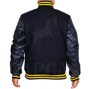 Chaqueta de Béisbol Personalizada para Hombre, Estilo Urbano, con Letras, para Deportes de Invierno, Cuello Alto, Mangas de Cuero, Lana/Poliéster - Product Image 2