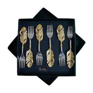 Cubiertos de acero inoxidable Cubiertos Cuchara Tenedores con mango de latón Diseño personalizado Alta calidad para fiesta Tamaño personalizado - Product Image 1