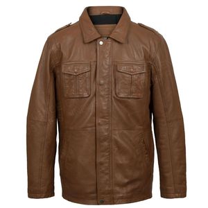 Veste en cuir et toile marron foncé vintage avec logo brodé personnalisé, coupe décontractée, respirante, séchage rapide, pour homme, idéale pour l'hiver - Product Image 5