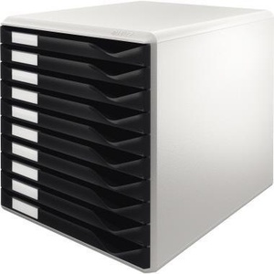 Leitz 10-Drawer Desktop Organizer DIN A4 Extra-Wide Polystyrene Light Grey Housing with Black Drawers - Product Image 1