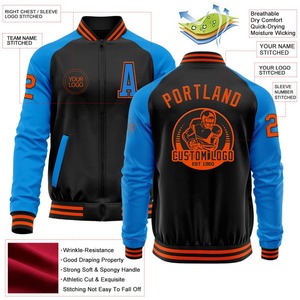 Personalizado Negro Naranja-Polvo Azul Bomber Varsity Letterman Dos Tonos Cremallera Chaqueta Cortavientos vintage Hombres Varsity Jacket - Product Image 2