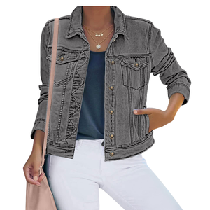 Veste en jean gris de haute qualité 2025 pour femmes, design unique, vente en gros, prix bas, veste en jean de qualité sur mesure - Product Image 1