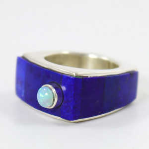 Anillo clásico de plata esterlina con lapislázuli y conjunto de bisel de ópalo etíope natural para aniversario de bodas o fiesta - Product Image 3