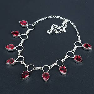 925 <b>Sterling</b> <b>Silver</b> Red Garnet <b>Necklace</b> Handmade Christian Religious Jewelry with Link Chain for Weddings and Gifts - Product Image 2