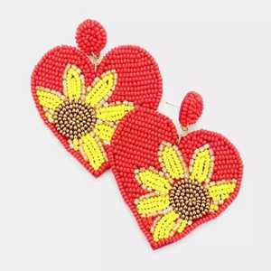 <b>Red</b> Heart Shape Beaded <b>Earrings</b> Stylish Homemade Seed Bead <b>Earrings</b> Unique Fashion Handmade Jewellery Creative Design - Product Image 1