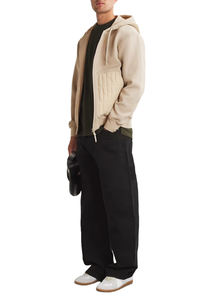 Sweat à capuche de luxe décontracté beige avec poches avant matelassées et capuche à cordon de serrage Soft Touch Streetwear Inspiré - Product Image 2