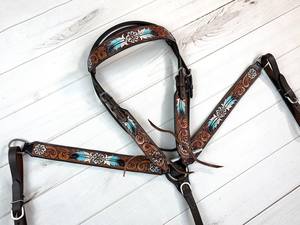 Juego de Brida y Collarín para Caballo de Cuero con Diseño de Cesta Oscura, Bordado con Puntadas Decorativas, Estilo Western, Personalizado para Equitación - Product Image 3