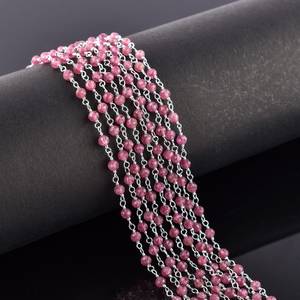 Cadena de Rosario de cuentas redondas microfacetadas de turmalina Rosa Natural, piedra de turmalina de 3mm, cadena de eslabones envueltos en alambre de plata de ley 925 - Product Image 4