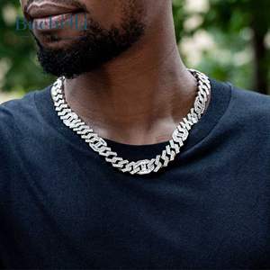 925 Plata 14K Chapado en oro blanco 14mm Moissanite Diamond Iced Out Baguette G-Link Collar de cadena cubana para hombres - Product Image 1