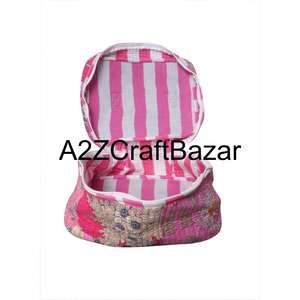 Quilted 100 % Pure Cotton <b>Makeup</b> <b>Bag</b> Large Travel Toiletry Pouch With Zipper Closure Multifunctional <b>Vanity</b> Case Fashion Style - Product Image 2