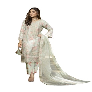 Venta al por mayor de trajes de organza paquistaníes de 3 piezas para mujer de marca original Kurti por el Dr. Haris para ropa de fiesta - Product Image 1