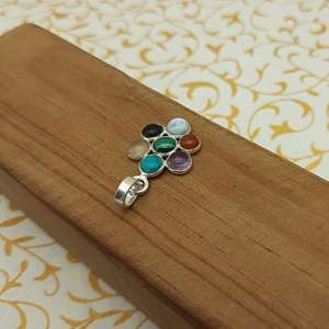Handmade Silver Chakra <b>Pendant</b> With Malachite Turquoise <b>Amethyst</b> Carnelian Larimar Black Onyx and Rose Quartz Healing Jewelry - Product Image 3