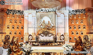 Gujarati réception de mariage décor de fête scène exclusive réception fête événement scène à la mode mariage fiançailles cérémonie scène - Product Image 2