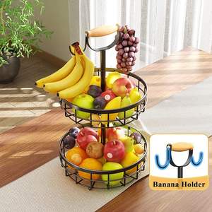 Fruit Bowls <b>Basket</b> for Kitchen Counter - <b>Wire</b> Fruit <b>Basket</b> With Dual Banana Holder, Counter Top <b>Basket</b> <b>Storage</b> Potatoes - Product Image 4