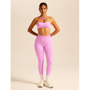 Ensemble de fitness pour femmes, soutien-gorge sans couture et leggings taille haute, extensible, respirant, tenue de yoga et de sport - Product Image 3