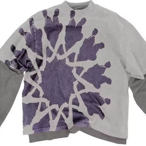 Camiseta de manga larga informal de doble capa del fabricante para hombre, camisetas de manga larga con estampado lavado vintage desgastado para hombre - Product Image 1