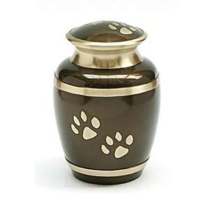 Urna de Cremación para Mascotas de Metal Marrón y Dorado con Diseño Sutil de Huella de Pata para un Recuerdo de Animal Amado - Product Image 1